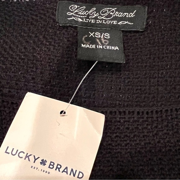 NWT LUCKY BRAND Knitted Black Fringe Poncho with Tassels women size S - Picture 9 of 10